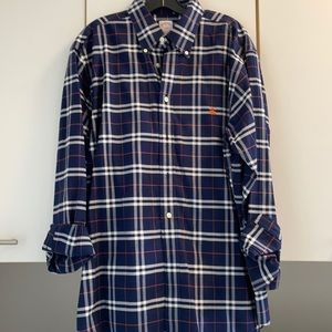 Brooks Brothers Navy Blue plaid button down, Like new, Size L.